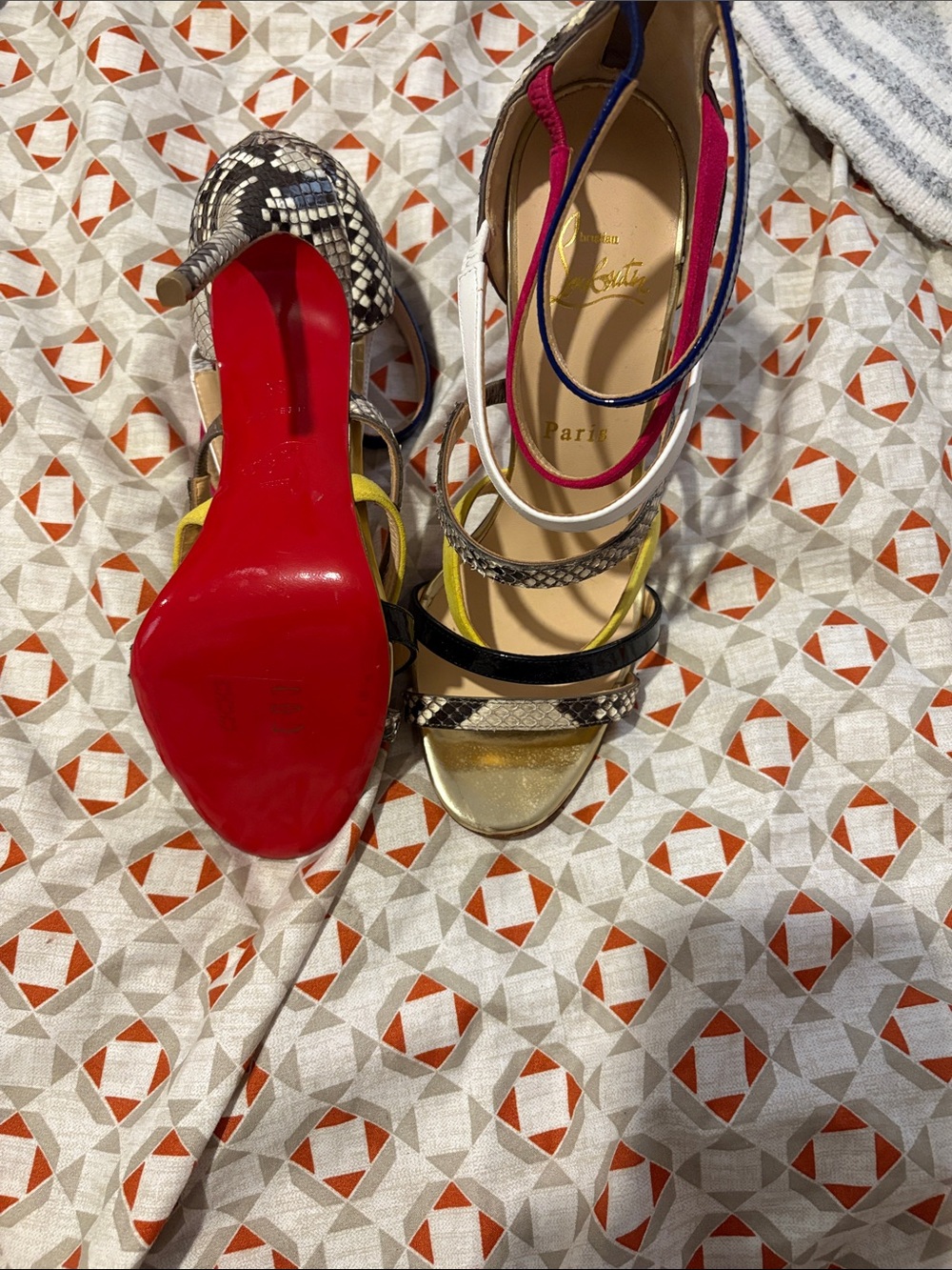 Christian Louboutin Multicolor Strappy Sandal - Pink, Yellow, Gold & Black - Picture 1 of 1